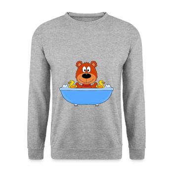 TEDDY - BÄR - BADEWANNE - KINDER - BABYS - Unisex Pullover - Weißgrau meliert - Vorne - Alina (178cm) & Michal (187cm)