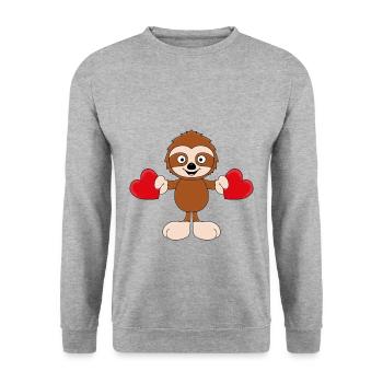 FAULTIER - LIEBE - LOVE - TIERISCH - VERLIEBT - Unisex Pullover - Weißgrau meliert - Vorne - Alina (178cm) & Michal (187cm)