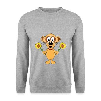 ERDMÄNNCHEN - BLUMEN - TIER - LIEBE - LOVE - Unisex Pullover - Weißgrau meliert - Vorne - Alina (178cm) & Michal (187cm)
