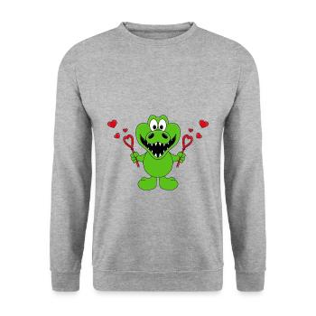 KROKODIL - SEIFENBLASEN - LIEBE - LOVE - TIERISCH - Unisex Pullover - Weißgrau meliert - Vorne - Alina (178cm) & Michal (187cm)