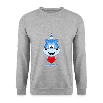 EINHORN - LIEBE - LOVE - VERLIEBT - HERZ - Unisex Pullover - Weißgrau meliert - Vorne - Alina (178cm) & Michal (187cm)
