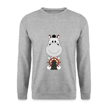 ZEBRA - KAPITÄN - BOOT - SCHIFF - MEER - SEE - Unisex Pullover - Weißgrau meliert - Vorne - Alina (178cm) & Michal (187cm)