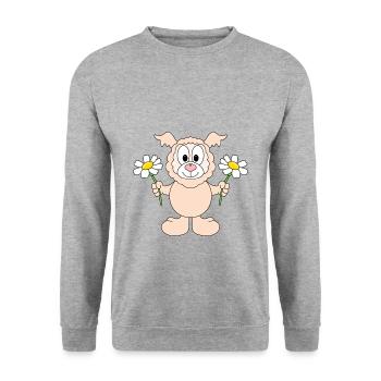 LAMA - ALPAKA - BLUMEN - TIER - TIERISCH - Unisex Pullover - Weißgrau meliert - Vorne - Alina (178cm) & Michal (187cm)