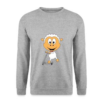 SCHAF - ROLLER - TIER - TIERISCH - SPORT - Unisex Pullover - Weißgrau meliert - Vorne - Alina (178cm) & Michal (187cm)