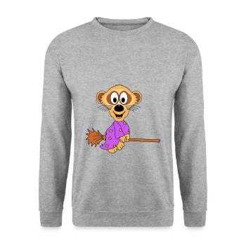ERDMÄNNCHEN - HEXE - HEXENBESEN - TIERISCH - Unisex Pullover - Weißgrau meliert - Vorne - Alina (178cm) & Michal (187cm)