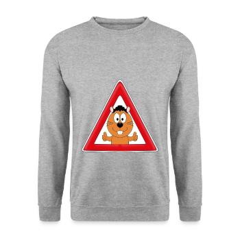 ACHTUNG - BIBER - OTTER - MARDER - TIERISCH - Unisex Pullover - Weißgrau meliert - Vorne - Alina (178cm) & Michal (187cm)