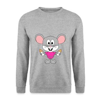MAUS - BABY - FLÄSCHCHEN - GEBURT - KIND - TIER - Unisex Pullover - Weißgrau meliert - Vorne - Alina (178cm) & Michal (187cm)
