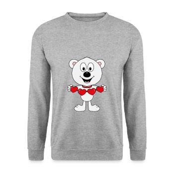 EISBÄR - LIEBE - LOVE - TIER - TIERISCH - VERLIEBT - Unisex Pullover - Weißgrau meliert - Vorne - Alina (178cm) & Michal (187cm)