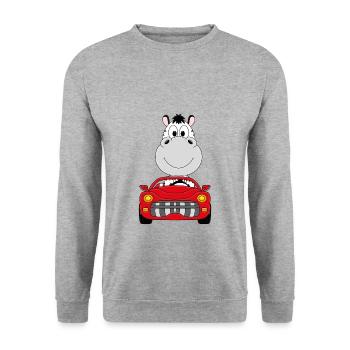 ZEBRA - AUTO - TIER - TIERISCH - Unisex Pullover - Weißgrau meliert - Vorne - Alina (178cm) & Michal (187cm)