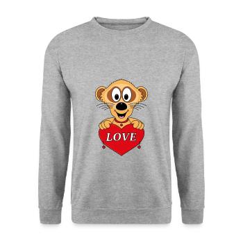 ERDMÄNNCHEN - LIEBE - LOVE - TIERISCH - VERLIEBT - Unisex Pullover - Weißgrau meliert - Vorne - Alina (178cm) & Michal (187cm)