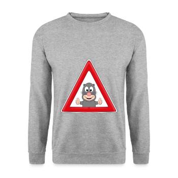 ACHTUNG MAULWURF - TIER - TIERISCH - Unisex Pullover - Weißgrau meliert - Vorne - Alina (178cm) & Michal (187cm)