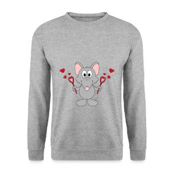 RATTE - LIEBE - LOVE - SEIFENBLASEN - TIER - Unisex Pullover - Weißgrau meliert - Vorne - Alina (178cm) & Michal (187cm)