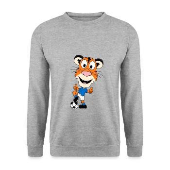 TIGER - FUßBALL - SPORT - TIER - TIERISCH - Unisex Pullover - Weißgrau meliert - Vorne - Alina (178cm) & Michal (187cm)
