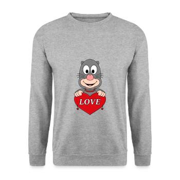 MAULWURF - HERZ - LIEBE - LOVE - TIER - VERLIEBT - Unisex Pullover - Weißgrau meliert - Vorne - Alina (178cm) & Michal (187cm)