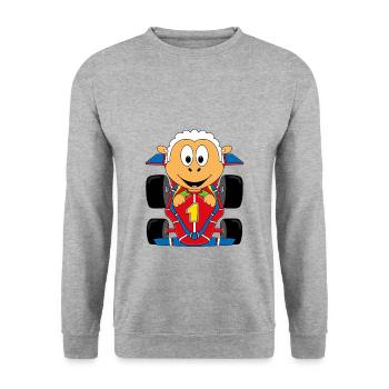 SCHAF - AUTO - RENNFAHRER - MOTORSPORT - TIER - Unisex Pullover - Weißgrau meliert - Vorne - Alina (178cm) & Michal (187cm)