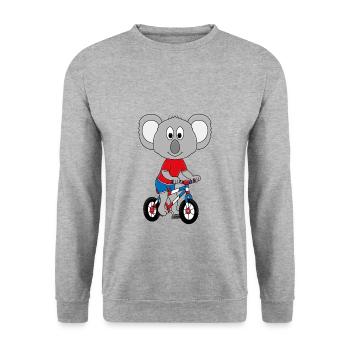 KOALA - FAHRRAD - TIER - TIERISCH - SPORT - Unisex Pullover - Weißgrau meliert - Vorne - Alina (178cm) & Michal (187cm)