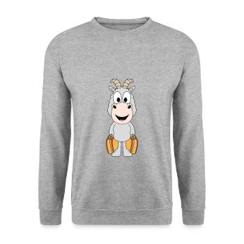 ZIEGE - KOFFER - REISE - URLAUB - FERIEN - TIER - Unisex Pullover - Weißgrau meliert - Vorne - Alina (178cm) & Michal (187cm)
