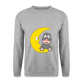 MAULWURF - MOND - TIER - KIND - BABY - Unisex Pullover - Weißgrau meliert - Vorne - Alina (178cm) & Michal (187cm)