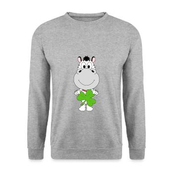 ZEBRA - KLEEBLATT - TIER - TIERISCH - KIND - BABY - Unisex Pullover - Weißgrau meliert - Vorne - Alina (178cm) & Michal (187cm)