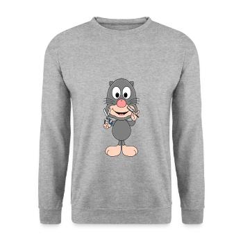 MAULWURF - FRISEUR - BERUF - FRISUR - TIER - Unisex Pullover - Weißgrau meliert - Vorne - Alina (178cm) & Michal (187cm)