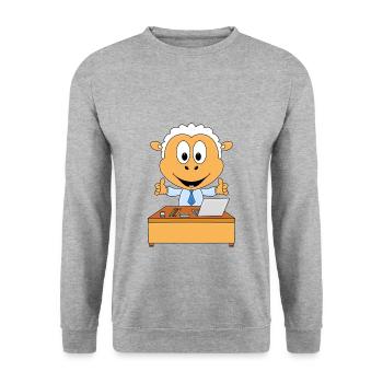 SCHAF - SCHREIBTISCH - ARBEIT - CHEF - MITARBEITER - Unisex Pullover - Weißgrau meliert - Vorne - Alina (178cm) & Michal (187cm)