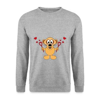 ERDMÄNNCHEN - SEIFENBLASEN - LIEBE - LOVE - Unisex Pullover - Weißgrau meliert - Vorne - Alina (178cm) & Michal (187cm)