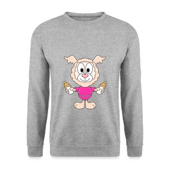 LAMA - ALPAKA - BABY - KIND - TIER - GEBURT - Unisex Pullover - Weißgrau meliert - Vorne - Alina (178cm) & Michal (187cm)