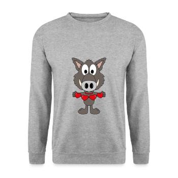WILDSCHWEIN - HERZEN - LIEBE - LOVE - TIER - Unisex Pullover - Weißgrau meliert - Vorne - Alina (178cm) & Michal (187cm)