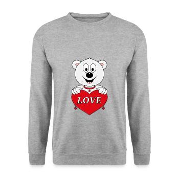 EISBÄR - LIEBE - LOVE - HERZ - TIER - TIERISCH - Unisex Pullover - Weißgrau meliert - Vorne - Alina (178cm) & Michal (187cm)