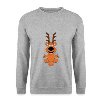 REH - YOGA - TIER - TIERISCH - KIND - BABY - FUN - Unisex Pullover - Weißgrau meliert - Vorne - Alina (178cm) & Michal (187cm)