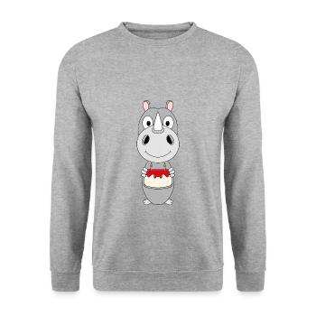 NASHORN - GEBURTSTAG - TORTE - TIER - KIND - BABY - Unisex Pullover - Weißgrau meliert - Vorne - Alina (178cm) & Michal (187cm)