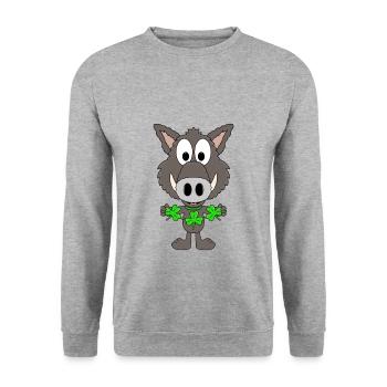 WILDSCHWEIN - KLEEBLÄTTER - TIER - TIERISCH - Unisex Pullover - Weißgrau meliert - Vorne - Alina (178cm) & Michal (187cm)