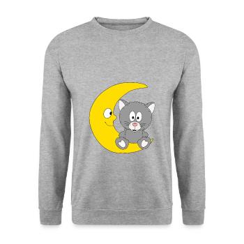 KATZE - MOND - TIER - KIND - BABY - FUN - Unisex Pullover - Weißgrau meliert - Vorne - Alina (178cm) & Michal (187cm)