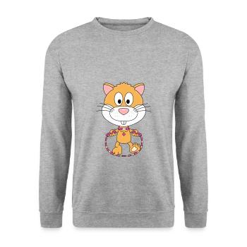 HAMSTER - SPRINGSEIL - SEILSPRINGEN - TIER - BABY - Unisex Pullover - Weißgrau meliert - Vorne - Alina (178cm) & Michal (187cm)