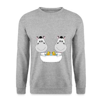 ZEBRAS - ZEBRA - BADEWANNE - BADEN - TIERE - Unisex Pullover - Weißgrau meliert - Vorne - Alina (178cm) & Michal (187cm)