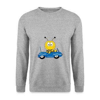 BIENE - AUTO - AUTOFAHRER - CABRIO - TIERISCH - Unisex Pullover - Weißgrau meliert - Vorne - Alina (178cm) & Michal (187cm)