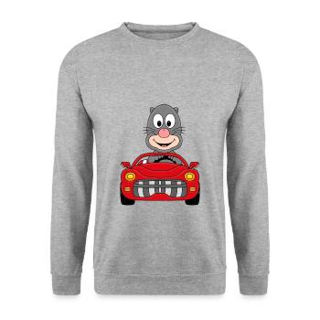 MAULWURF - CABRIO - AUTO - TIER - TIERISCH - FUN - Unisex Pullover - Weißgrau meliert - Vorne - Alina (178cm) & Michal (187cm)