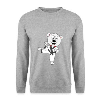 EISBÄR - KARATE - JUDO - SELBSTVERTEIDIGUNG - TIER - Unisex Pullover - Weißgrau meliert - Vorne - Alina (178cm) & Michal (187cm)