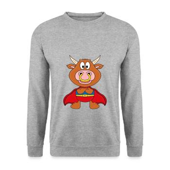 BULLE - KUH - STIER - SUPERHELD - TIER - BABY - Unisex Pullover - Weißgrau meliert - Vorne - Alina (178cm) & Michal (187cm)