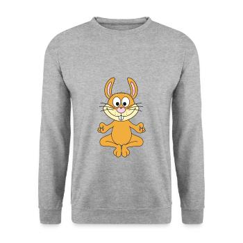 HASE - YOGA - TIER - TIERISCH - KIND - BABY - Unisex Pullover - Weißgrau meliert - Vorne - Alina (178cm) & Michal (187cm)