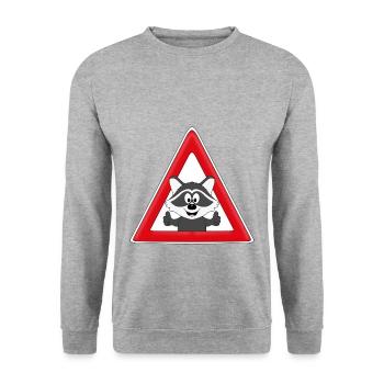ACHTUNG WASCHBÄR - TIER - TIERISCH - FUN - Unisex Pullover - Weißgrau meliert - Vorne - Alina (178cm) & Michal (187cm)