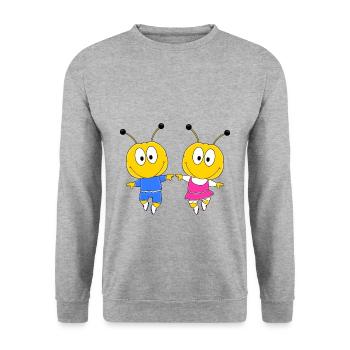 BIENEN - BIENE - TANZEN - BIENENTANZ - LIEBE - Unisex Pullover - Weißgrau meliert - Vorne - Alina (178cm) & Michal (187cm)