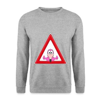 ACHTUNG FLAMINGO - TIER - VOGEL - TIERISCH - Unisex Pullover - Weißgrau meliert - Vorne - Alina (178cm) & Michal (187cm)