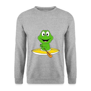 KAJAK - KANU - WASSERSPORT - FROSCH - TIER - Unisex Pullover - Weißgrau meliert - Vorne - Alina (178cm) & Michal (187cm)