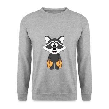 WASCHBÄR - KOFFER - REISE - URLAUB - FERIEN - TIER - Unisex Pullover - Weißgrau meliert - Vorne - Alina (178cm) & Michal (187cm)