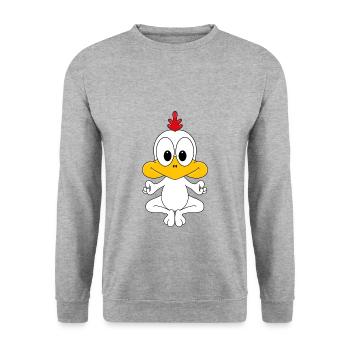 HUHN - BAUERNHOF - TIER - YOGA - PILATES - Unisex Pullover - Weißgrau meliert - Vorne - Alina (178cm) & Michal (187cm)
