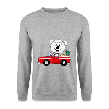 EISBÄR - AUTO - REISE - URLAUB - FERIEN - TIER - Unisex Pullover - Weißgrau meliert - Vorne - Alina (178cm) & Michal (187cm)