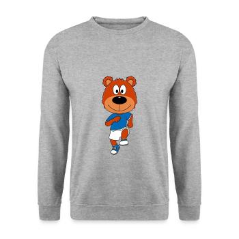 TEDDY - BÄR - TEDDYBÄR - LAUFEN - JOGGEN - SPORT - Unisex Pullover - Weißgrau meliert - Vorne - Alina (178cm) & Michal (187cm)