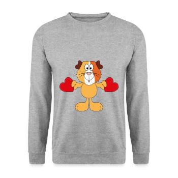 MEERSCHWEINCHEN - HERZEN - LIEBE - LOVE - TIER - Unisex Pullover - Weißgrau meliert - Vorne - Alina (178cm) & Michal (187cm)