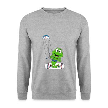 FROSCH - KITE - KITER - KITESURFER - KITESURFEN - Unisex Pullover - Weißgrau meliert - Vorne - Alina (178cm) & Michal (187cm)